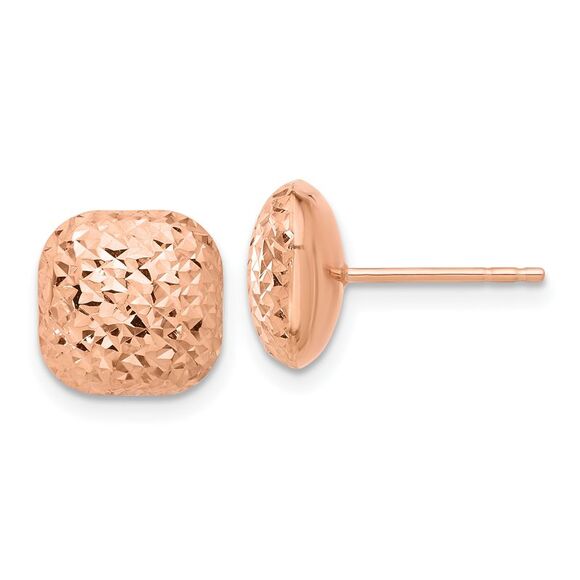 Kazi Luxury 14K Rose Gold Polished Diamond-cut 10mm Puffed Square Post Earrings,New Products : American Fashion Style Bags On Sale